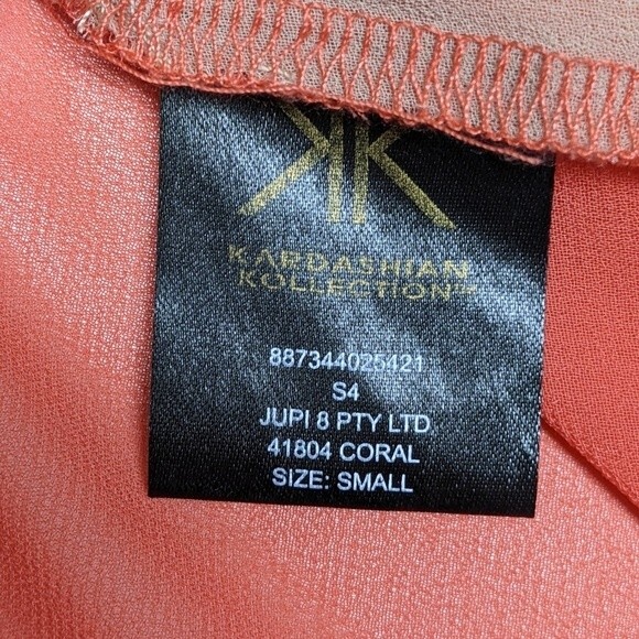 Kardashian Kollection Sleeveless Keyhole Open Back Sheer Top Colorblock Coral S - Picture 7 of 7